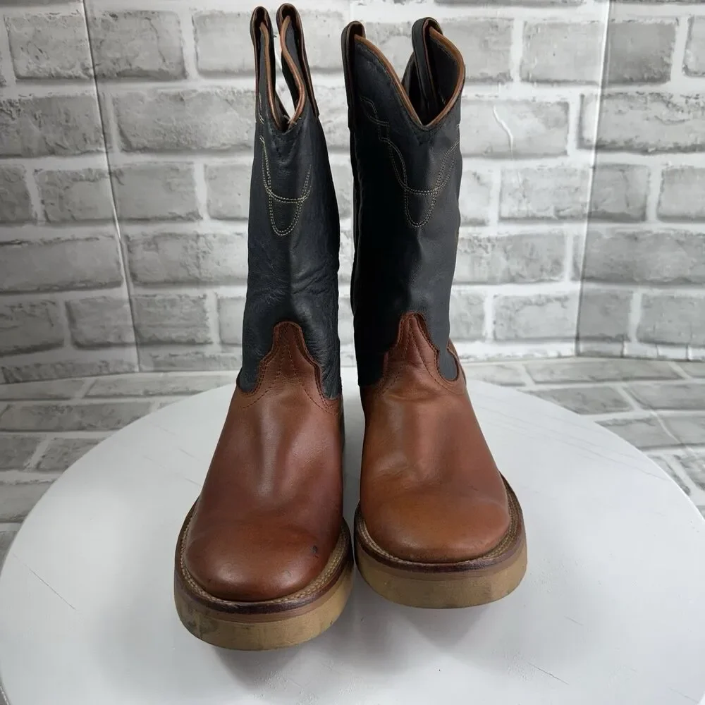 Laredo Vintage Men's 8.5 Brown and Blue Leather Pull On Cowboy Western Boots